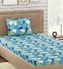 Blue Geometric 300 TC 100% Cotton Single Bed Sized Bed Sheets With 1 Pillow Cover
