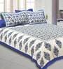 Blue Traditional 300 TC Cotton 1 Double Bedsheet with 2 Pillow Covers