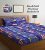 Blue Cartoon 300 TC Cotton Blend Double Bedsheet With 2 Pillow Covers