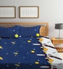 Blue Cartoon 300 TC Cotton Blend Double Bedsheet With 2 Pillow Covers