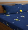 Blue Cartoon 300 TC Cotton Blend Double Bedsheet With 2 Pillow Covers