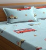 Blue Cartoon 300 TC Cotton Blend Double Bedsheet With 2 Pillow Covers