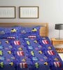 Blue Cartoon 300 TC Cotton Blend Double Bedsheet With 2 Pillow Covers