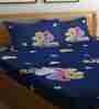 Blue Cartoon Characters 300 TC Cotton Blend Double Size Bedsheet With 2 Pillow Covers