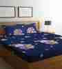 Blue Cartoon Characters 300 TC Cotton Blend Double Size Bedsheet With 2 Pillow Covers