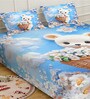 Blue Cartoon Characters 7D King Size Cotton Blend Double Bedsheet with 2 Pillow Covers