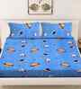 Blue Cartoon Print 300 TC Cotton Blend King Size Double Bedsheet with 2 Pillow Covers