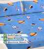 Blue Cartoon Print 300 TC Cotton Blend King Size Double Bedsheet with 2 Pillow Covers