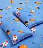 Blue Cartoon Print 300 TC Cotton Blend King Size Double Bedsheet with 2 Pillow Covers