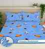 Blue Cartoon Print 300 TC Cotton Blend King Size Fitted Double Bedsheet with 2 Pillow Covers
