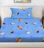 Blue Cartoon Print 300 TC Cotton Blend Single Bedsheet with 1 Pillow Cover