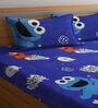Blue Cartoon Printed 300 TC Cotton Blend Kids Double Bedsheet With 2 Pillow Covers