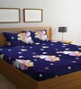 Blue Cartoon Printed 300 TC Cotton Blend Kids Double Bedsheet With 2 Pillow Covers