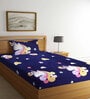 Blue Cartoon Printed 300 TC Cotton Blend Single Bedsheet with 1 Pillow Cover