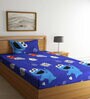 Blue Cartoon Printed 300 TC Cotton Blend Single Bedsheet with 1 Pillow Cover