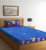 Blue Cartoon Printed 300 TC Cotton Blend Single Bedsheet with 1 Pillow Cover