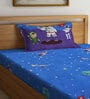 Blue Cartoon Printed 300 TC Cotton Blend Single Bedsheet with 1 Pillow Cover