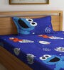 Blue Cartoon Printed 300 TC Cotton Blend Single Bedsheet with 1 Pillow Cover