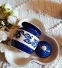 Blue Ceramic  300 ml 3 Pcs Condiments Jars with Tray