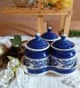 Blue Ceramic  300 ml 3 Pcs Condiments Jars with Tray