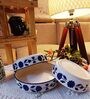 White & Blue Ceramic  Handmade (Set of 3 ) Serving Bowls