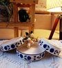 White & Blue Ceramic  Handmade (Set of 3 ) Serving Bowls