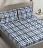 Blue Checkered 225 TC Cotton and Polyester King Bedsheet with 2 Pillow Covers