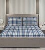 Blue Checkered 225 TC Cotton and Polyester King Bedsheet with 2 Pillow Covers