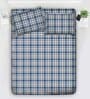Blue Checkered 225 TC Cotton and Polyester King Bedsheet with 2 Pillow Covers