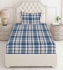 Blue Checkered 225 TC Cotton and Polyester Single Bedsheet with 1 Pillow Cover
