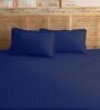 Blue 210TC Cotton stripe 1 Super King Bedsheet with 2 Pillow Covers