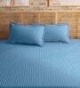 Blue 210TC Cotton stripe 1 Super King Bedsheet with 2 Pillow Covers