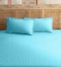 Blue 210TC Cotton stripe 1 Super King Bedsheet with 2 Pillow Covers