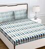 Blue Geometric 180 TC Cotton Queen Sized Bed Sheets with 2 Pillow Covers