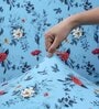 Blue Cotton Floral 20x20 Inches 1 Seater Sofa Chair Covers (Pack of 4)