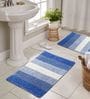 Blue Geometric  Cotton 20x32 Inches AntiSkid Bath Mat (Set of 2)