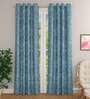 Blue Cotton Blend Floral Light Filtering 1 piece Eyelet Long Door Curtain