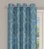 Blue Cotton Blend Floral Light Filtering 1 piece Eyelet Long Door Curtain