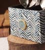 Blue Cotton Fabric Coated Mdf Cutlery Holder With Agate   6 X 4 X 3.5 Inch
