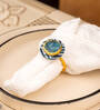 Blue Cotton Fabric Coated Mdf Napkin Ring With Agate And Coaster Set Of 4