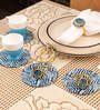 Blue Cotton Fabric Coated Mdf Napkin Ring With Agate And Coaster Set Of 4
