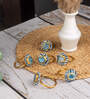 Blue Cotton Fabric Coated Mdf Napkin Rings Set Of 6 With Agate