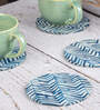 Blue Cotton Fabric Coated Mdf Round Coaster Set Of 4