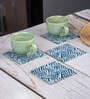 Blue Cotton Fabric Coated Mdf Square Coaster Set Of 4
