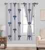 Blue Cotton Floral 5ft Semisheer Eyelet Window Curtain (2 Pc)