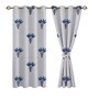 Blue Cotton Floral 5ft Semisheer Eyelet Window Curtain (2 Pc)