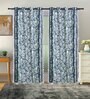 Blue Cotton Floral 7Ft Light Filtering Eyelet (Set Of 2) Door Curtains
