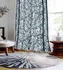 Blue Cotton Floral 7Ft Light Filtering Eyelet (Set Of 2) Door Curtains
