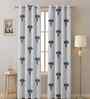 Blue Cotton Floral 7ft Semisheer Eyelet Door Curtain (2 Pc)