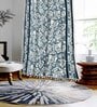 Blue Cotton Floral 9Ft Light Filtering Eyelet (Set Of 2) Long Door Curtains